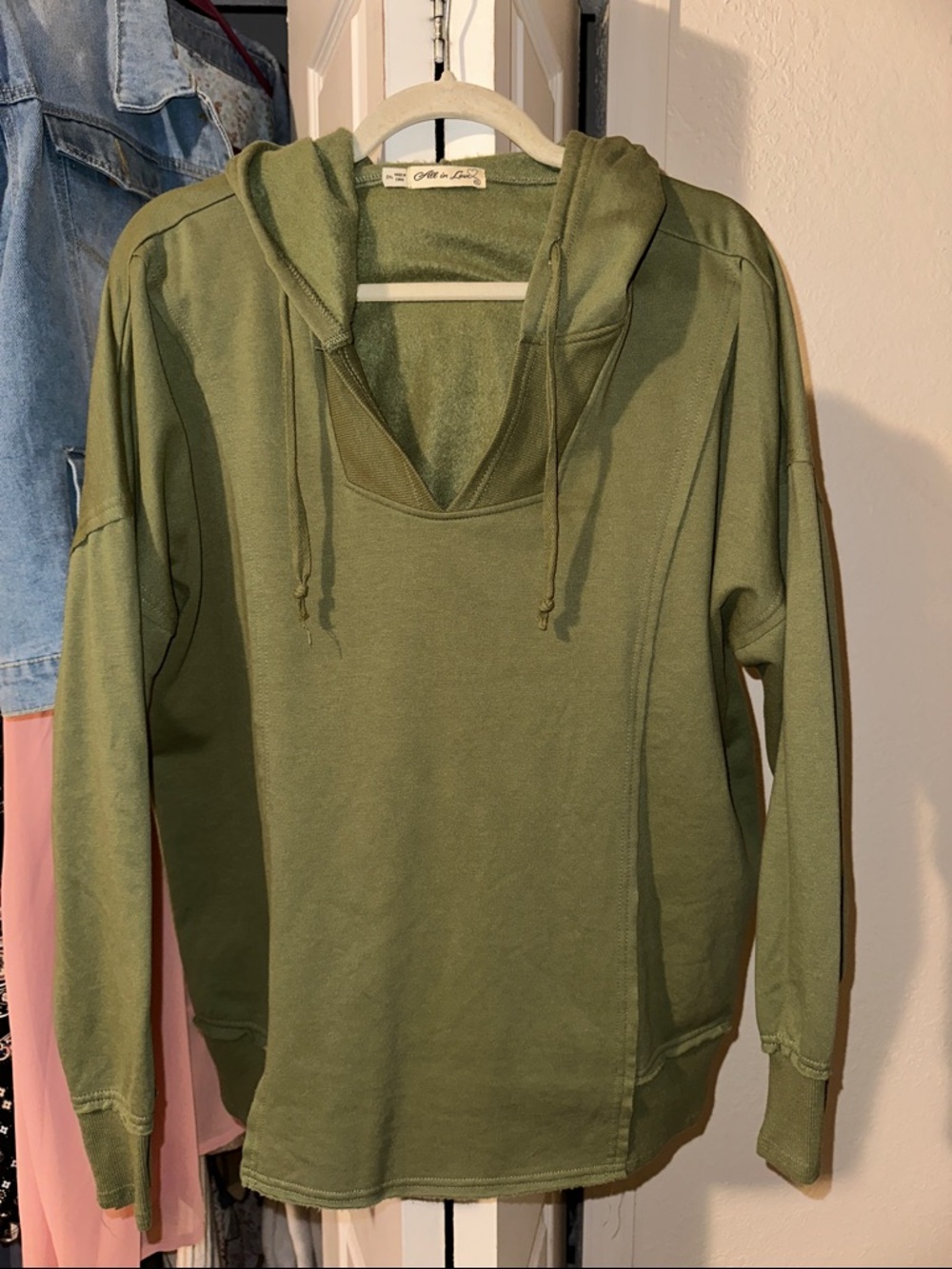 Olive Green Hooded Pullover Sweatshirt